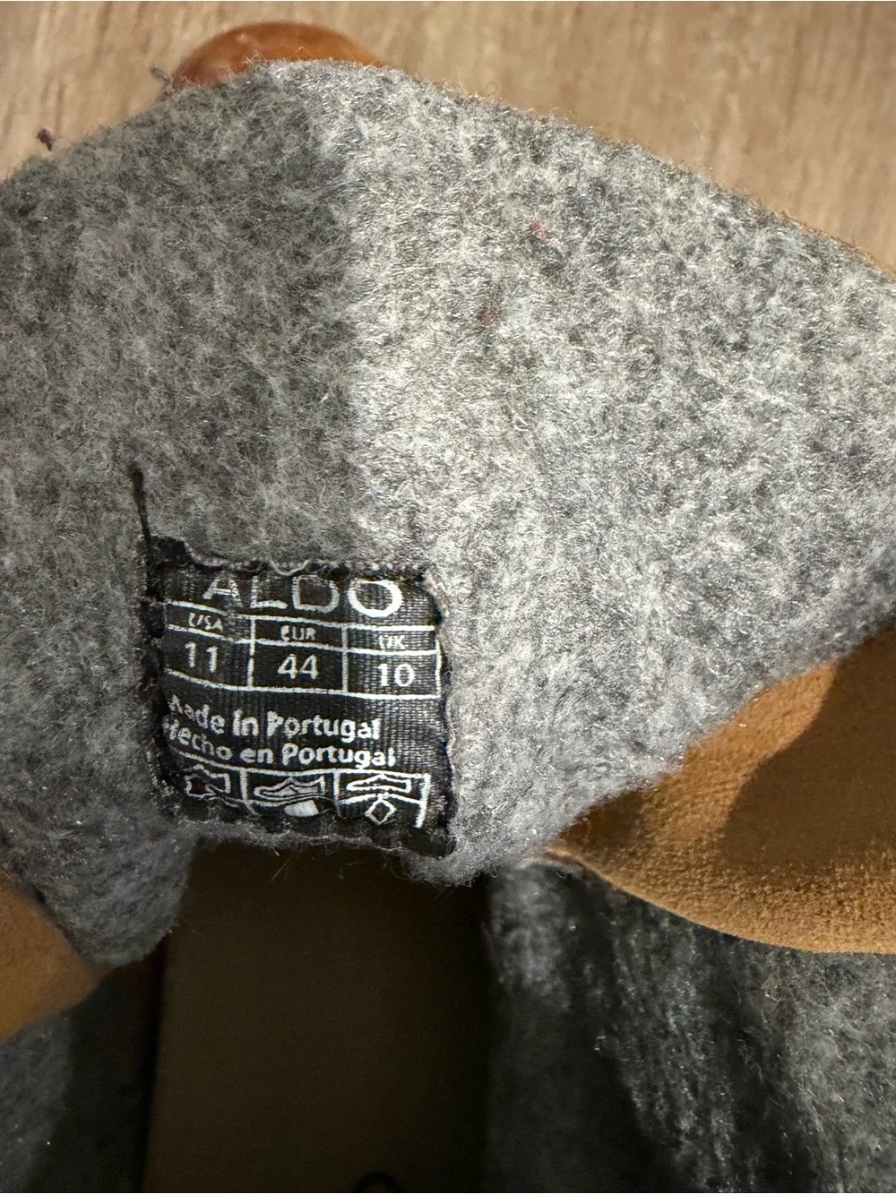 Aldo Tan Distressed Leather Chukka Boots with Gray Knit Collar